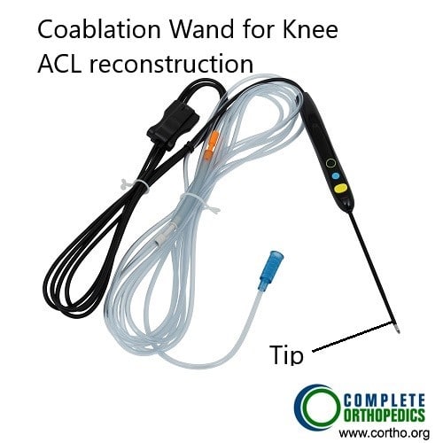 Instrument (co-ablation wand) used in knee arthroscopic surgery.